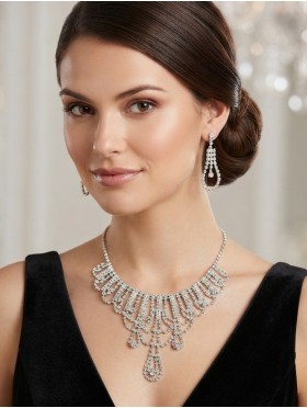 Adjustable Rhinestone Necklace And Earring Set